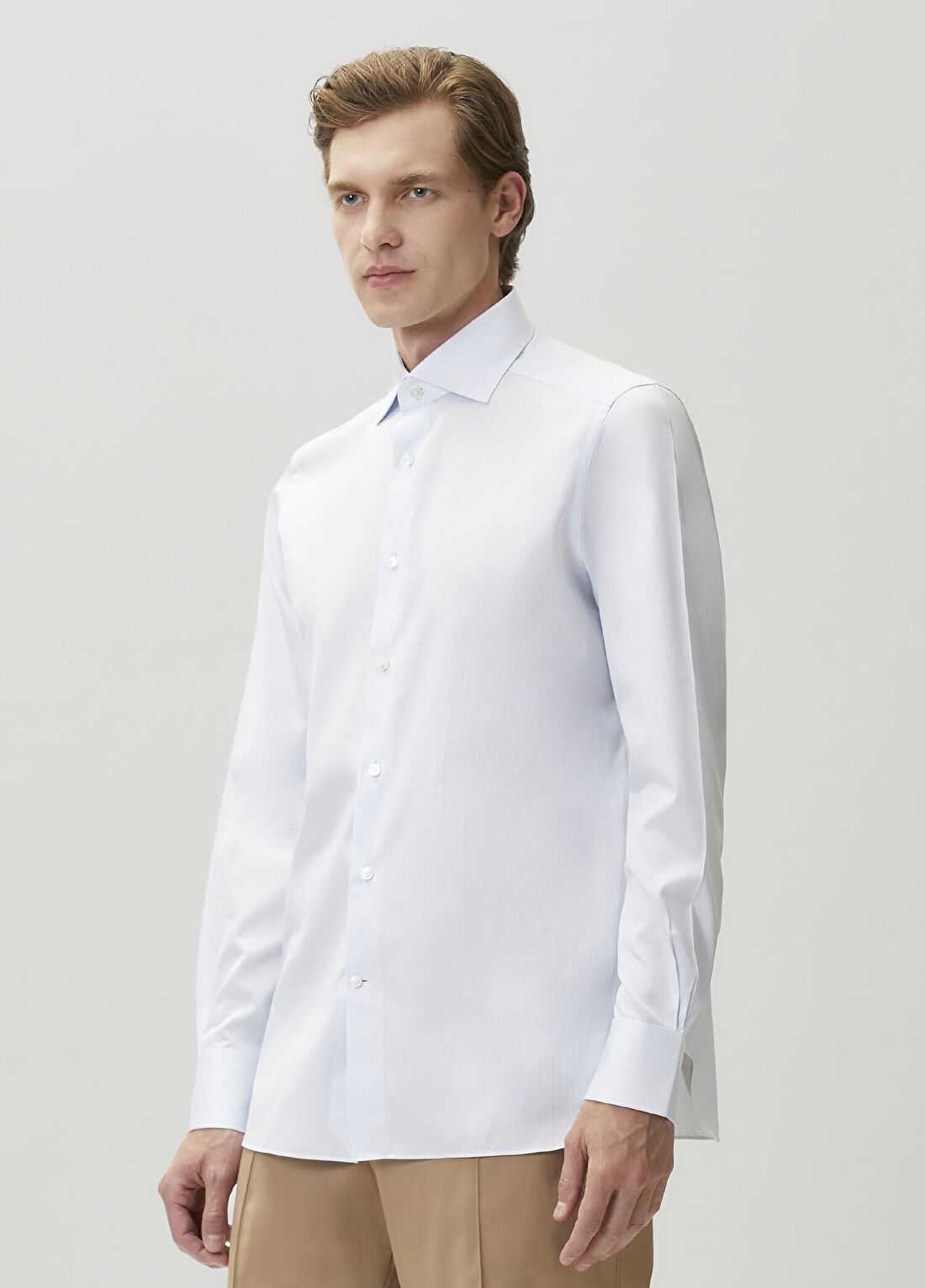 Zegna Mavi Çizgi Desenli Gömlek görsel 3