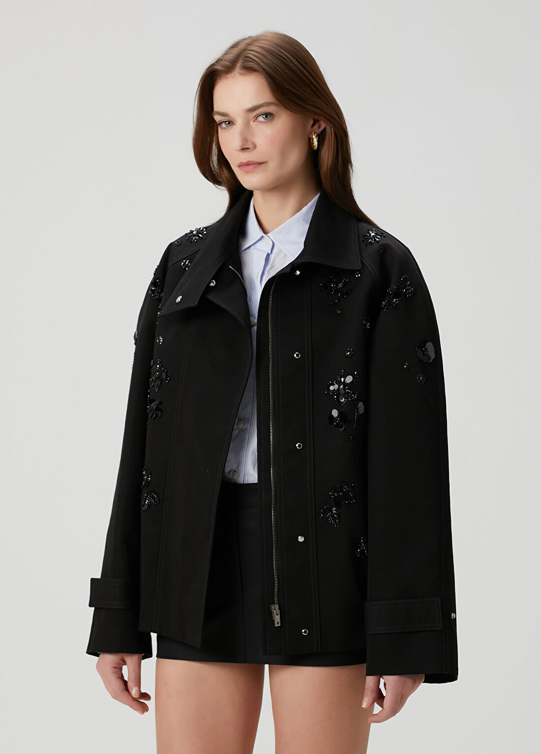 Golden Goose Oversized Siyah İşlemeli Twill Ceket