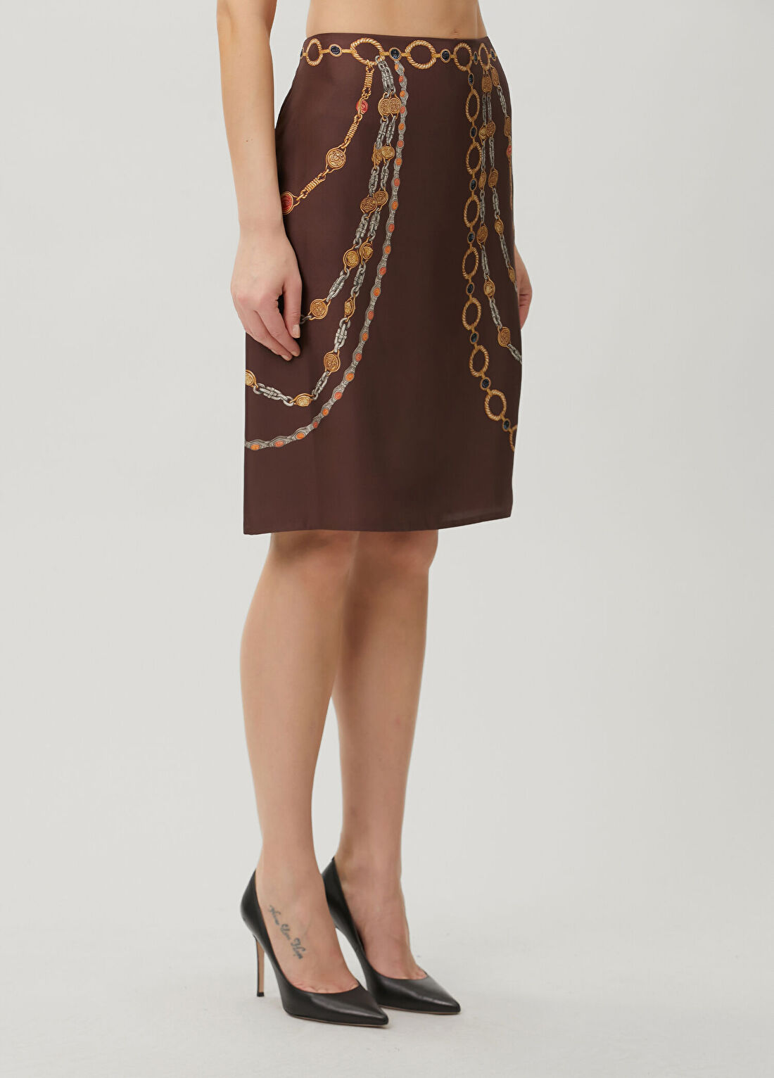 Versace Kahverengi Midi İpek Etek görsel 3