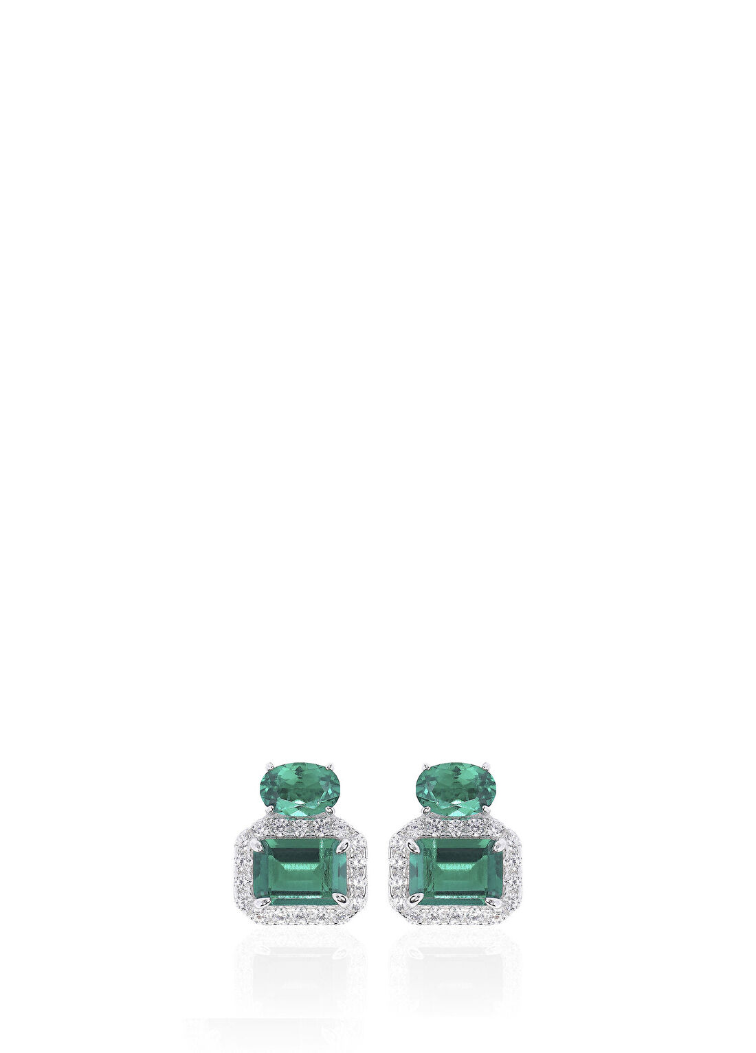 Apples & Figs Emerald Oval Studs 925 Ayar Gümüş Kadın Zirkon Küpe