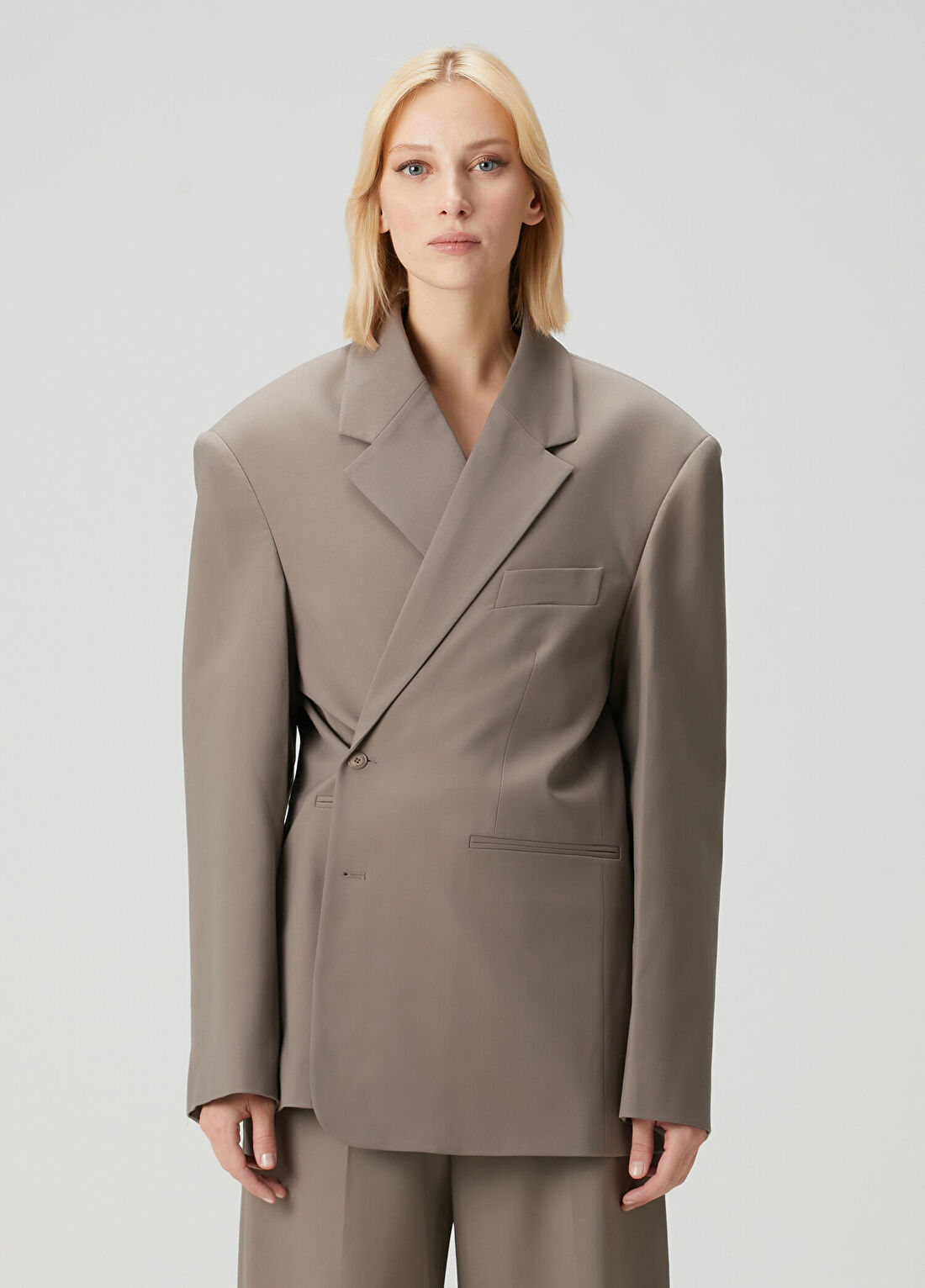 The Frankie Shop Crosby Açık Kahverengi Kruvaze Blazer