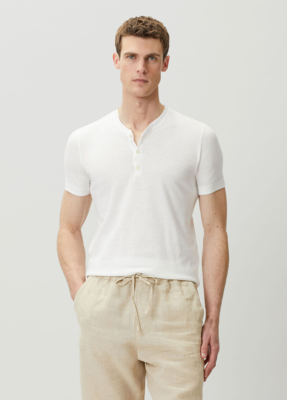 120% Lino Beyaz Keten T-shirt