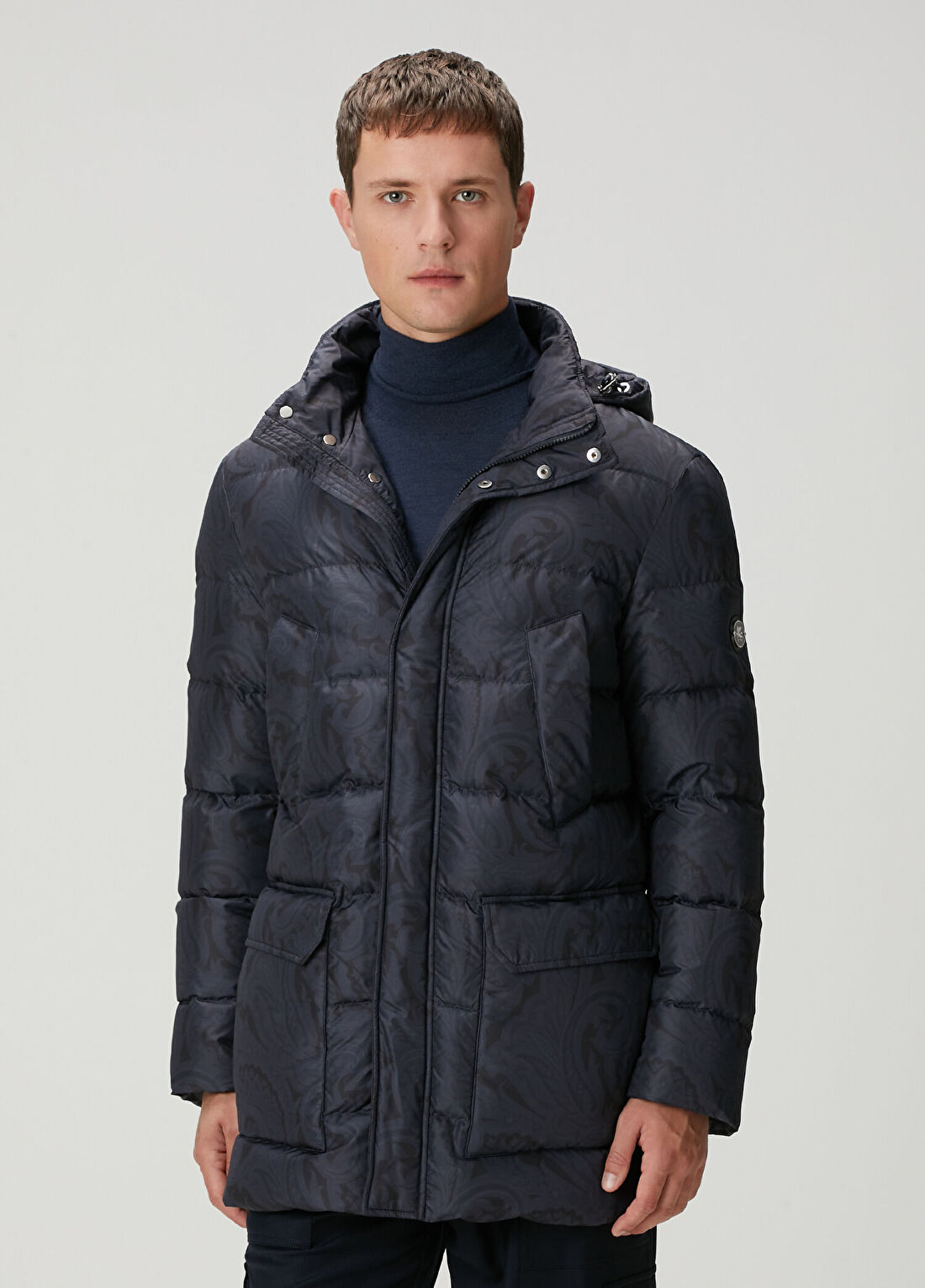 Etro Lacivert Desenli Kapitoneli Mont