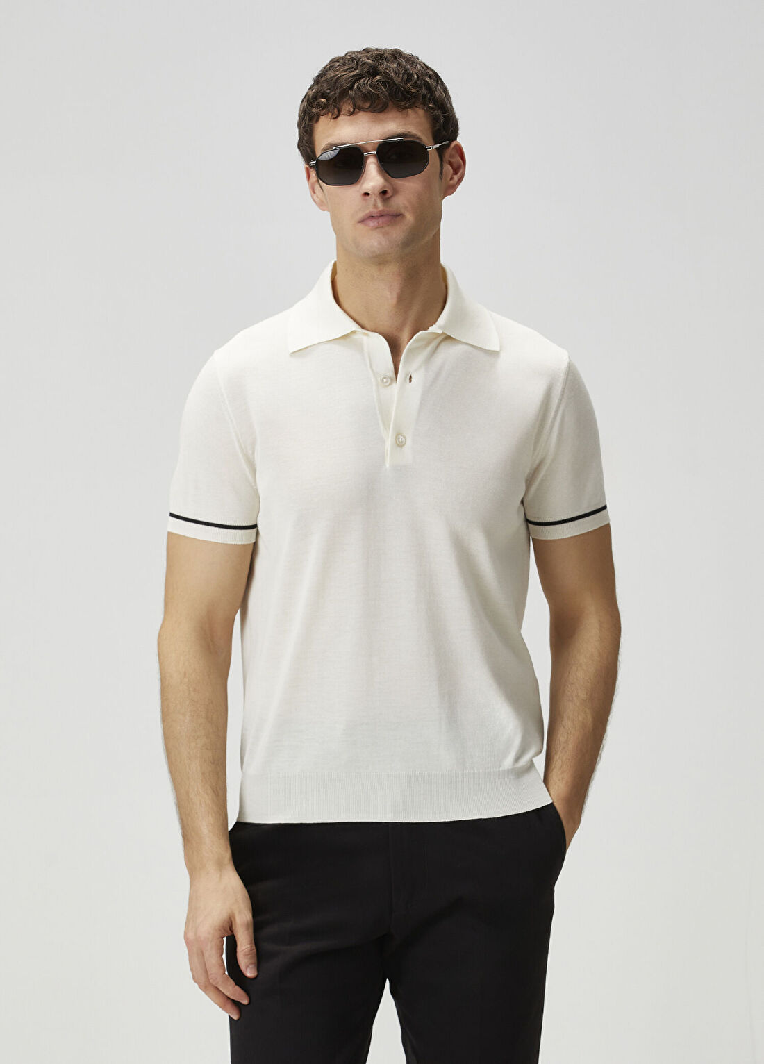 Tom Ford Krem Polo Yaka Kısa Kollu Kaşmir Triko