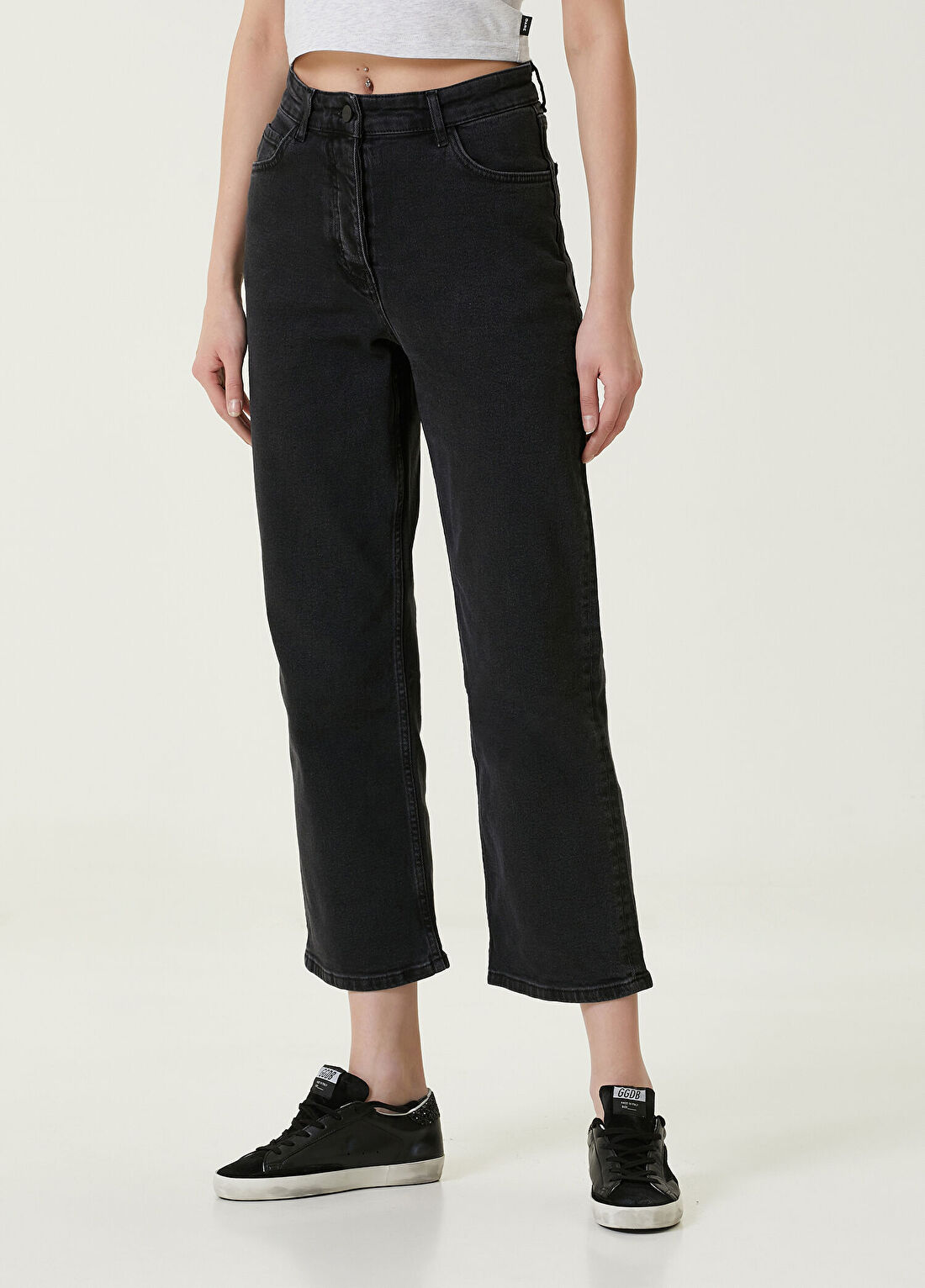 Dare London Humble Siyah Bol Paça Kadın Jean Pantolon görsel 3