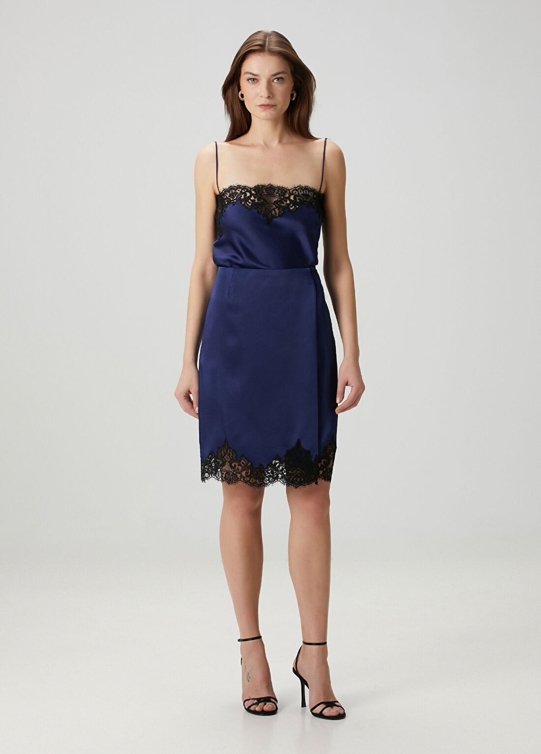 Stella McCartney Lacivert Dantelli Midi Etek