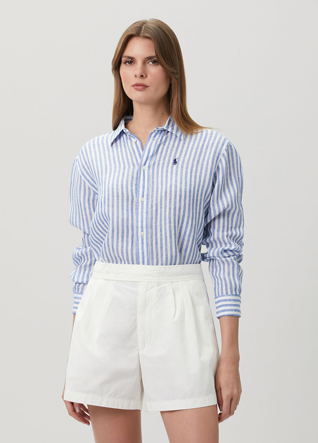 Polo Ralph Lauren Mavi Çizgili Keten Gömlek