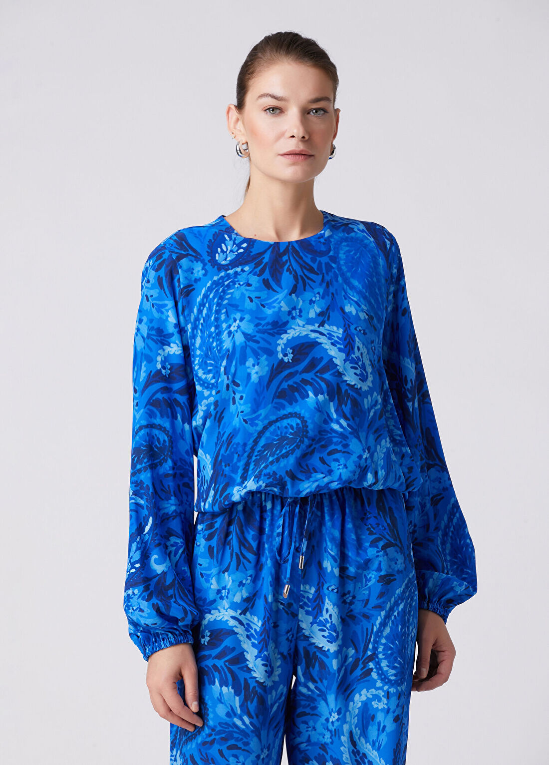 Beymen Collection Mavi Şal Desenli İpek Bluz görsel 4