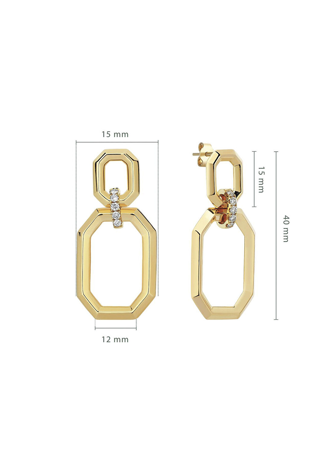 Reis Kuyumculuk Insula Earrings Pırlanta Taşlı 14 Ayar Altın Kadın Küpe görsel 3
