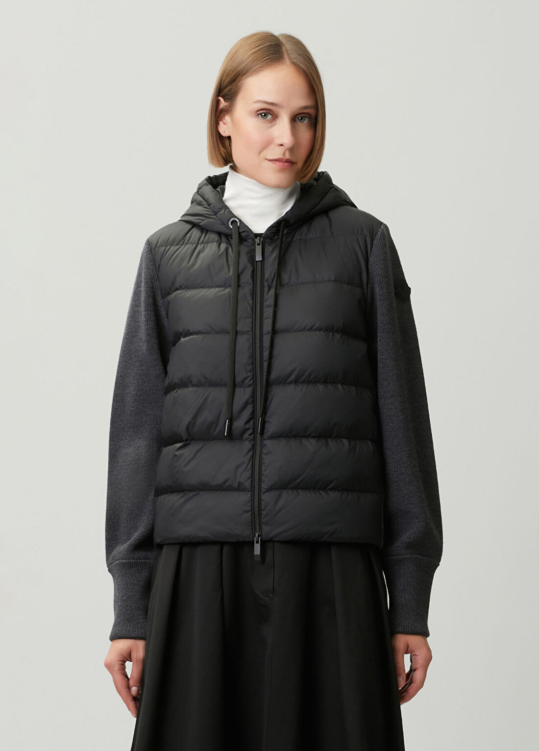 Moncler Antrasit Kapüşonlu Yün Ceket