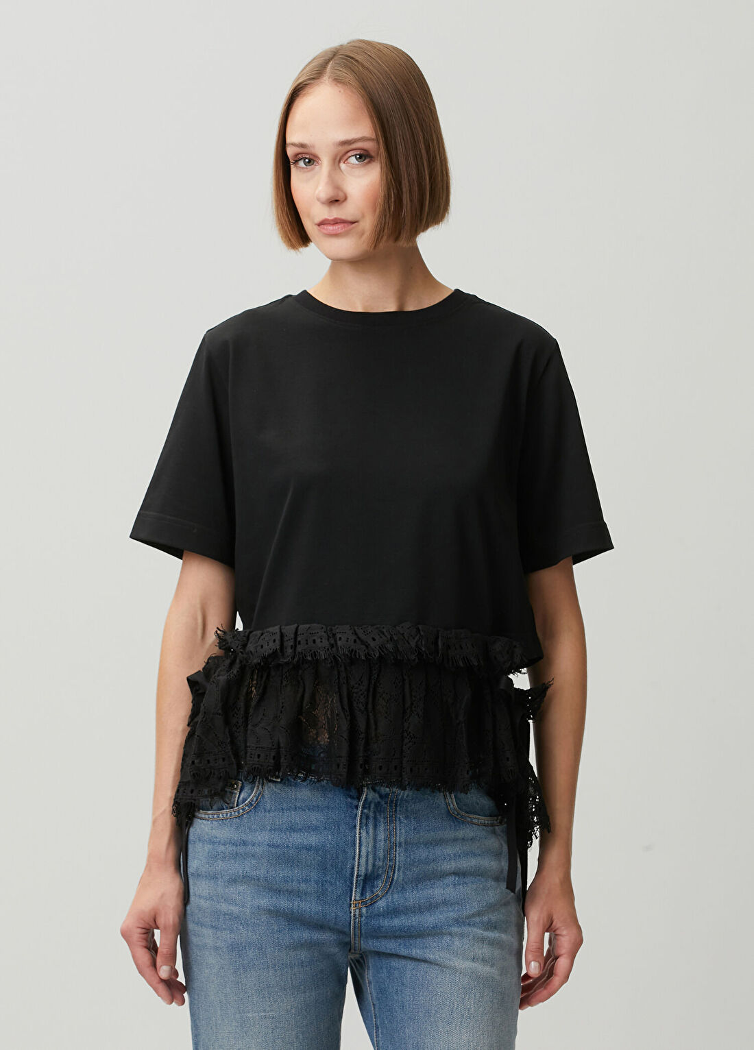 McQueen Siyah Dantel Garnili T-shirt
