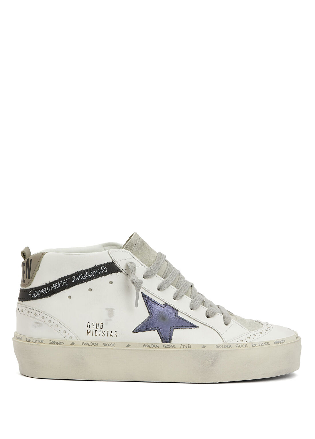 Golden Goose Mid Star Beyaz Lacivert Kadın Deri Sneaker