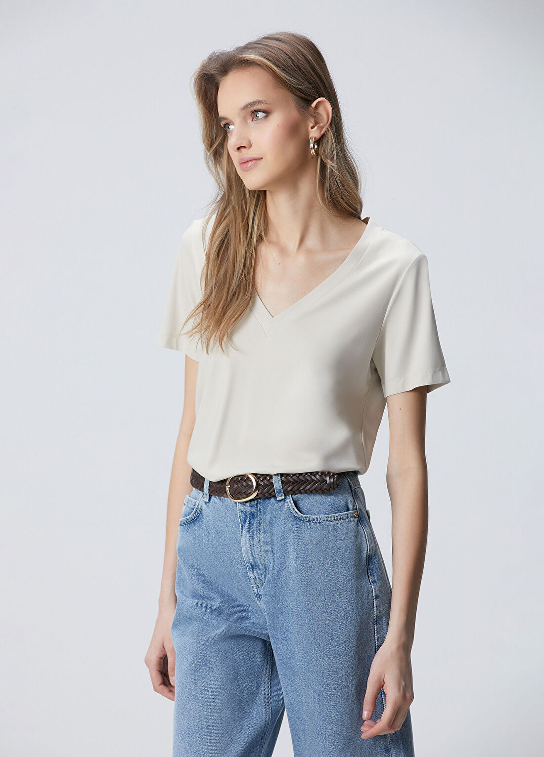 Network Taş V Yaka Basic T-shirt görsel 4