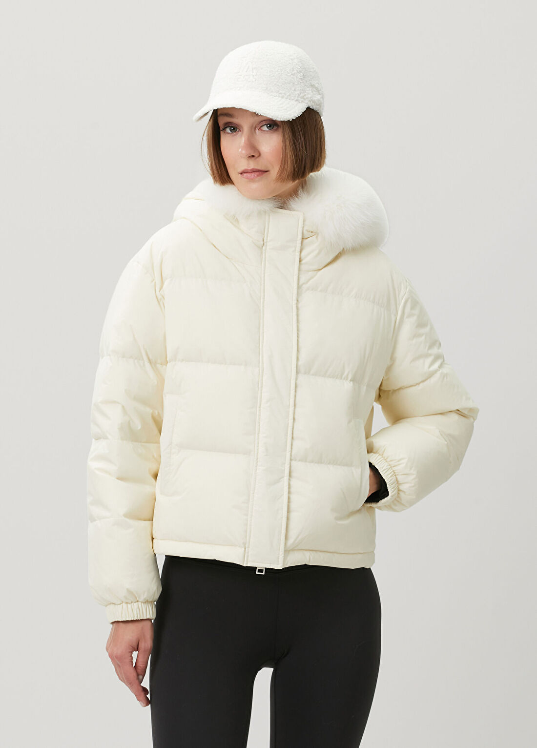 Yves Salomon Beyaz Shearling Yaka Puffer Mont
