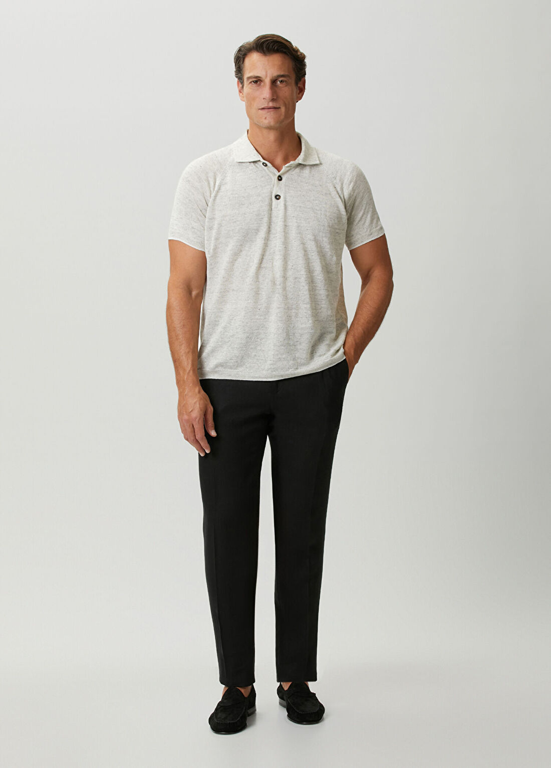 Kiton Siyah Pilili Keten Pantolon