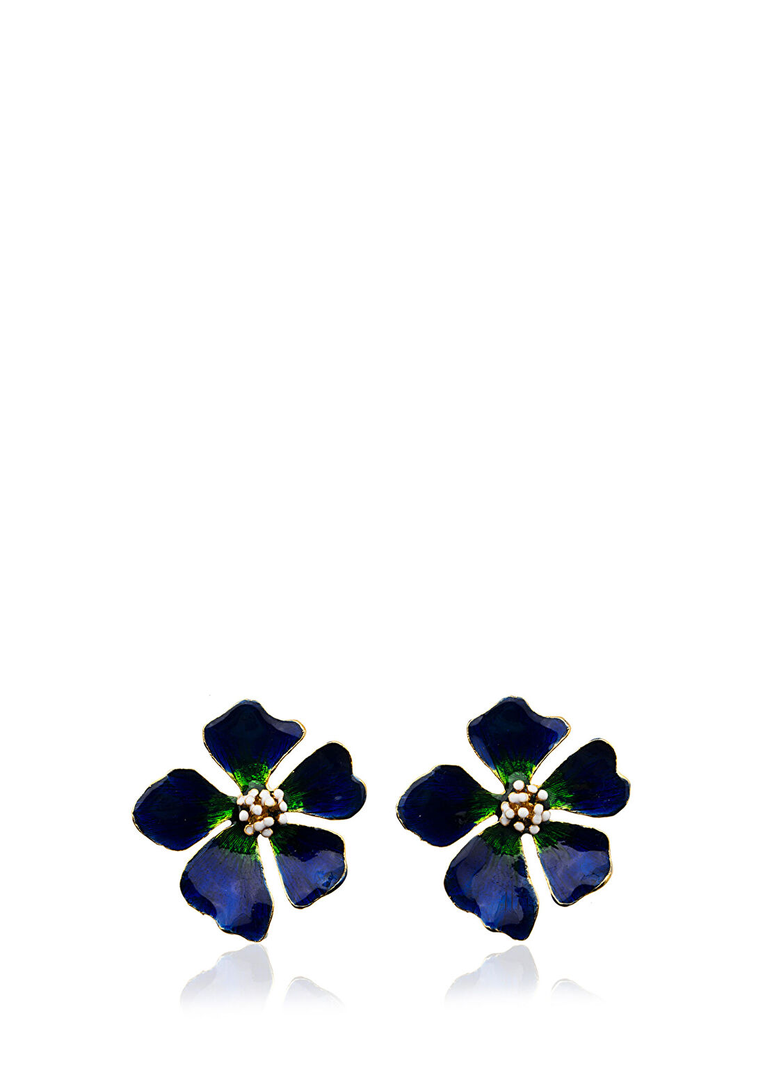 Milou Jewelry Wild Rose Çiçek Lacivert Mineli 22 Ayar Altın Kaplama Kadın Küpe