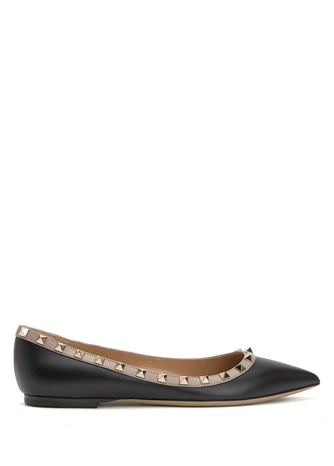 Valentino Garavani Rockstud Pudra Siyah Deri Babet