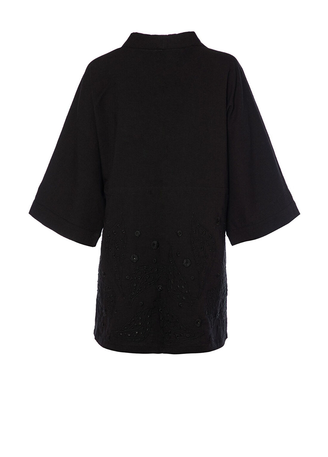 Women&Women Alexandria Keten Karışımlı Nakışlı Siyah Kadın Kısa Kimono görsel 2