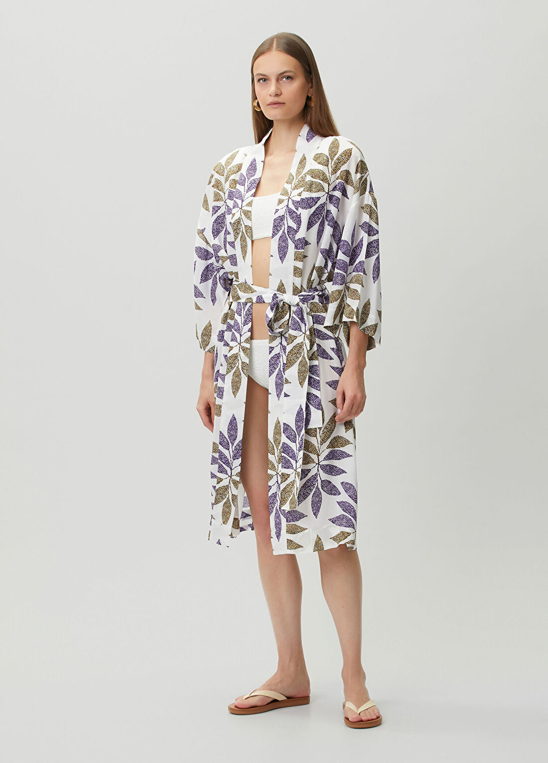 Dual Beyaz Desenli Kimono görsel 2