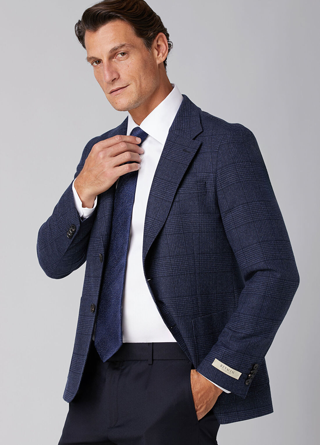 Beymen Collection Drop 7 Lacivert Ekose Desenli Yün Ceket