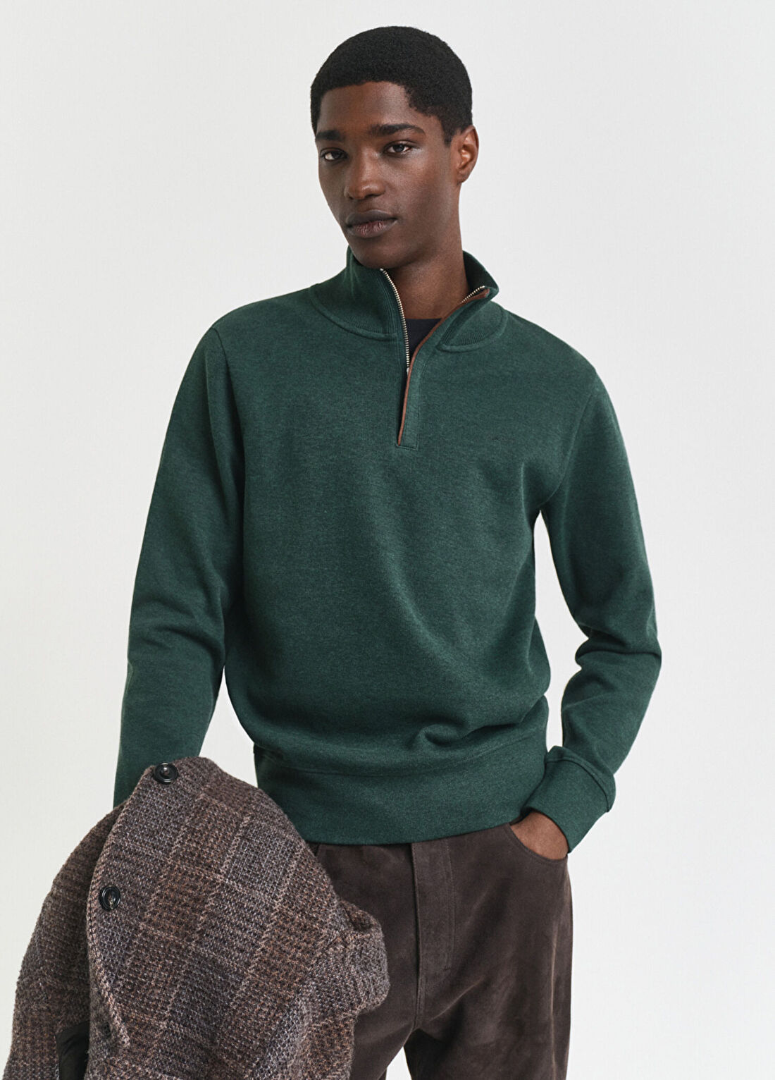 Gant Yeşil Pamuklu Regular Fit Yarım Fermuarlı Erkek Sweatshirt