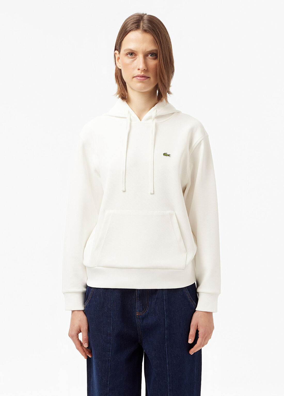 Lacoste Beyaz Kapüşonlu Relaxed Fit Uzun Kollu Kadın Sweatshirt