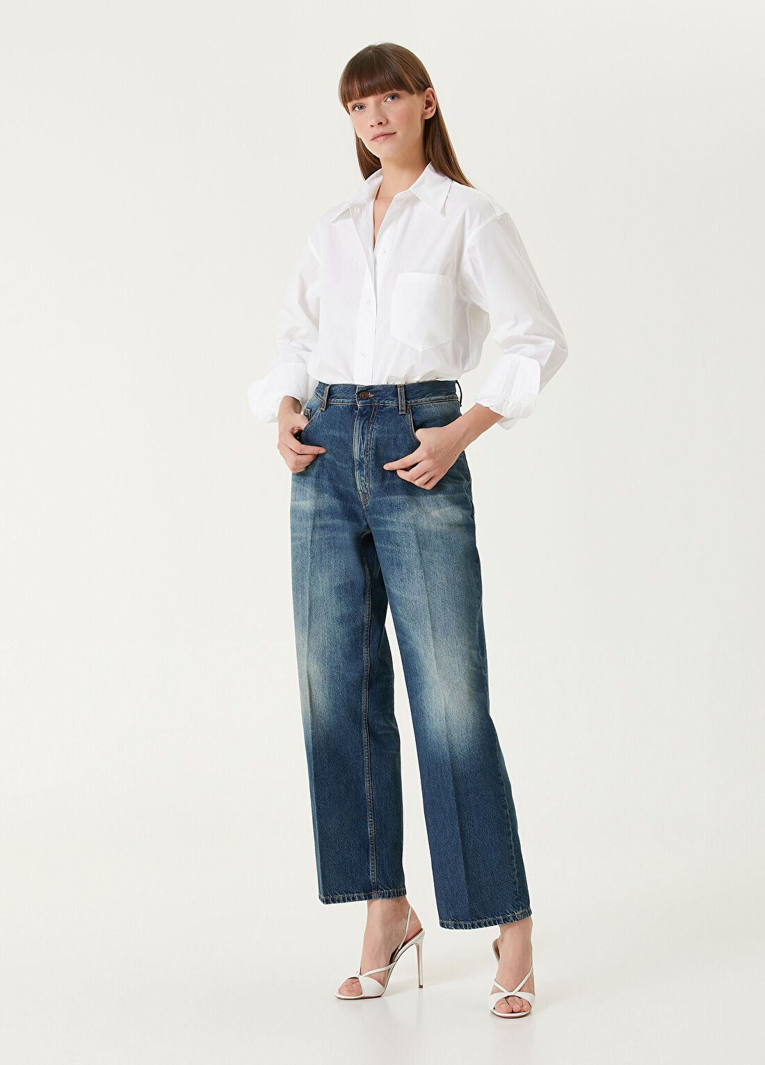 Victoria Beckham Beyaz Cropped Gömlek görsel 2