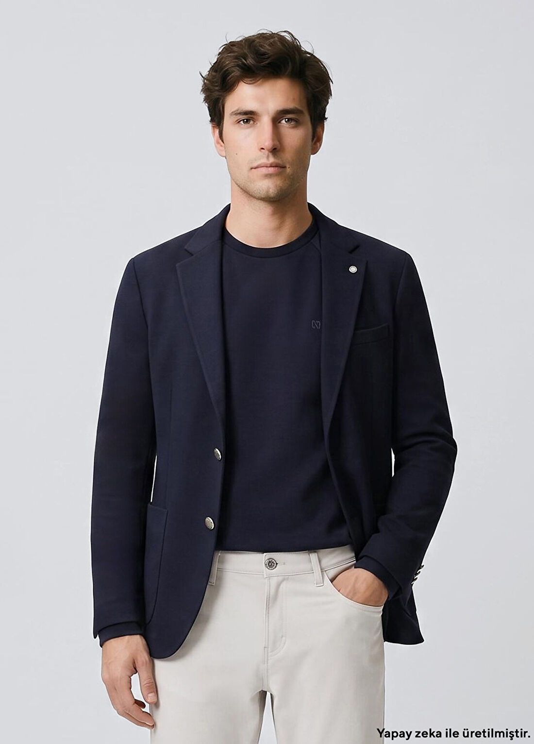 Network Slim Fit Lacivert Armür Desen Örme Ceket