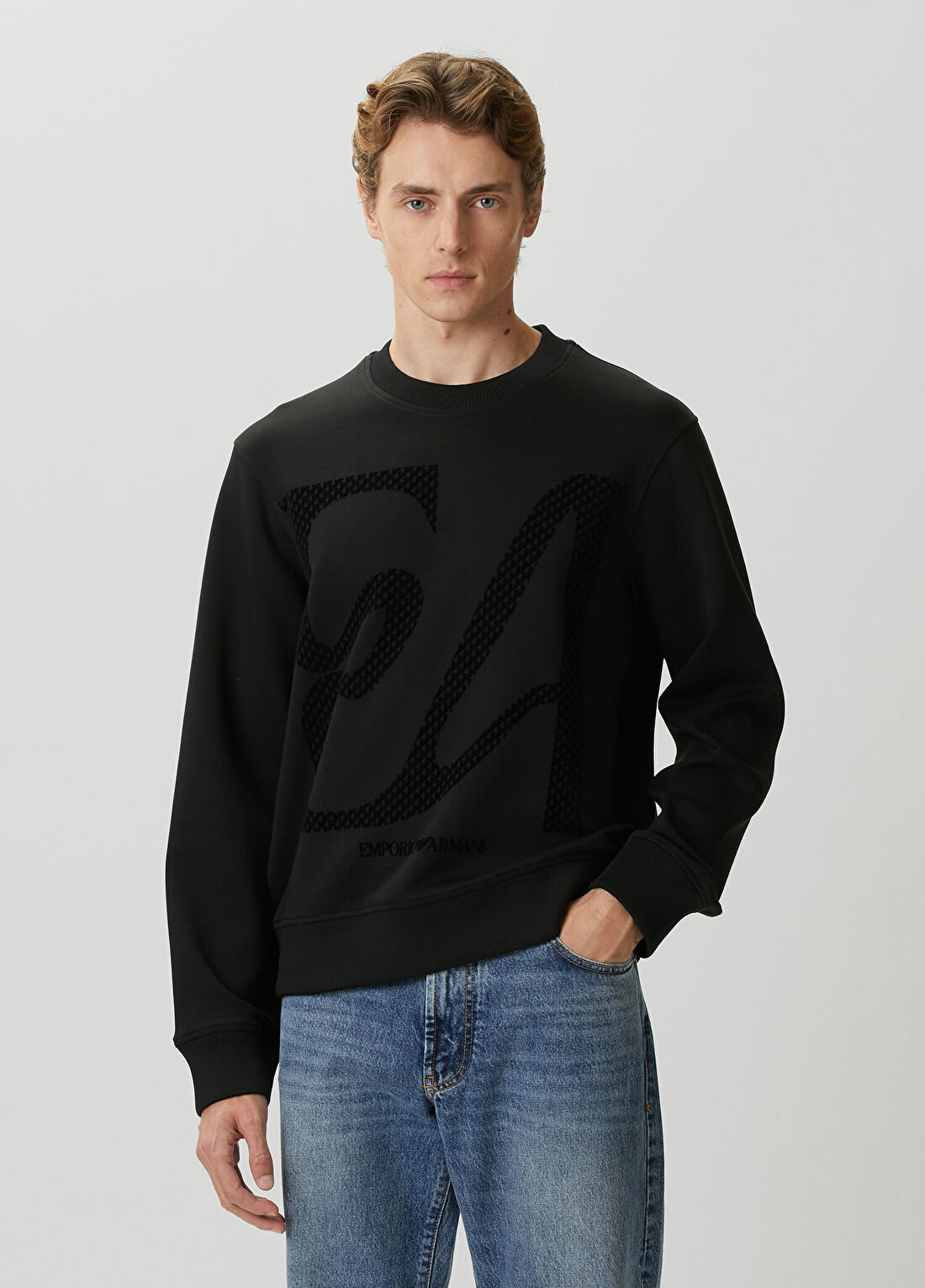 Emporio Armani Siyah Logo Detaylı Sweatshirt