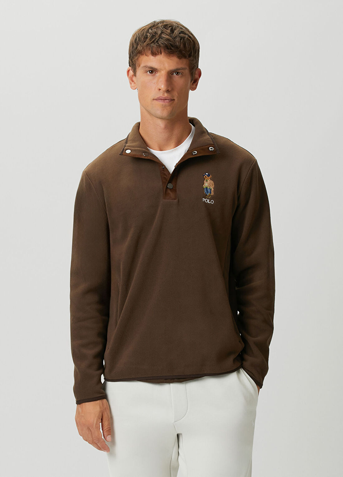 Polo Ralph Lauren Kahverengi Yakası Çıtçıtlı Sweatshirt