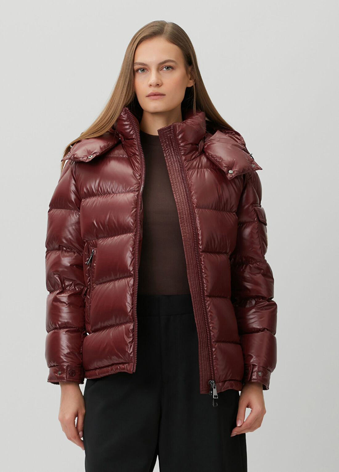 Moncler Maire Bordo Kapüşonlu Puffer Mont