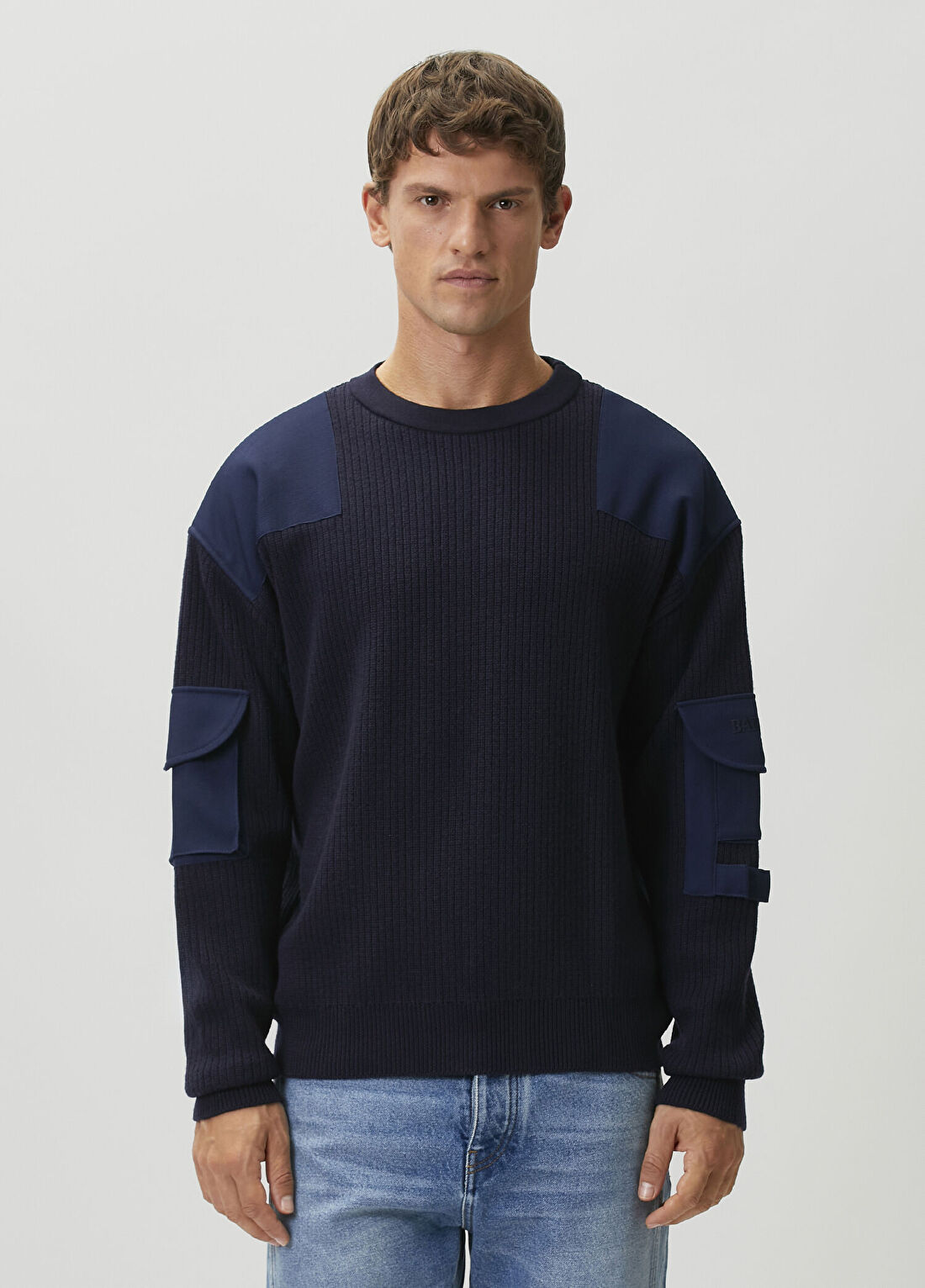 Balmain Lacivert Garni Detaylı Merino Kazak