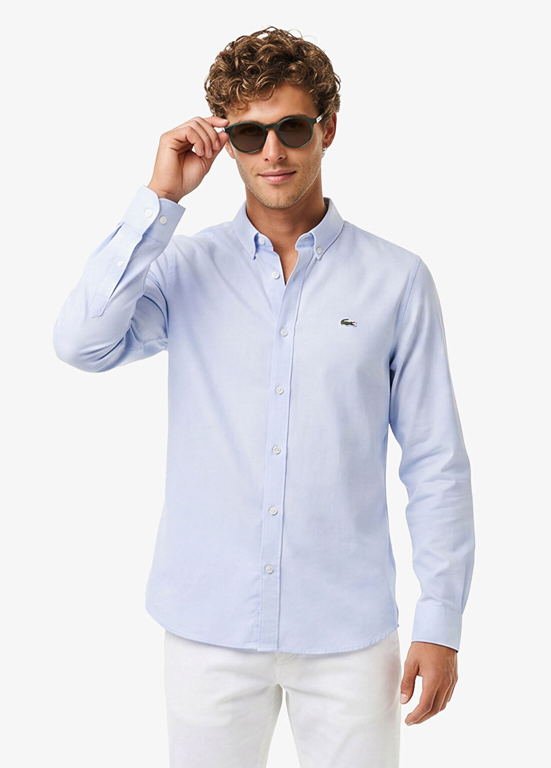 Lacoste Mavi Düğmeli Yaka Slim Fit Uzun Kollu Erkek Gömlek