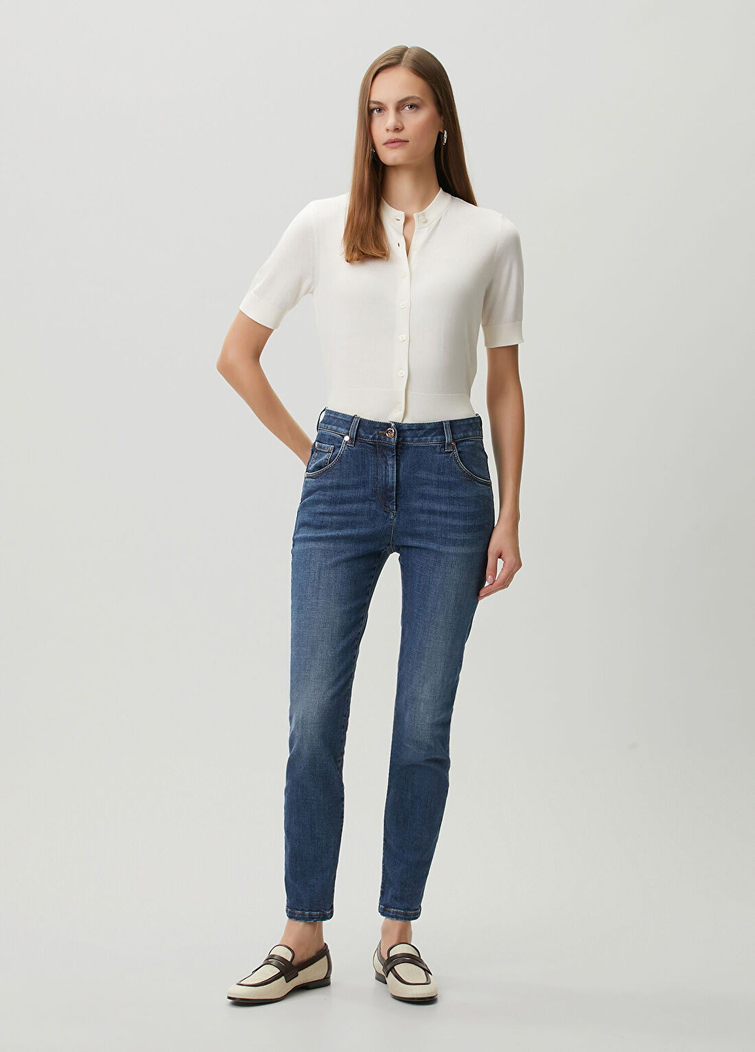 Brunello Cucinelli Koyu Mavi Skinny Jean Pantolon