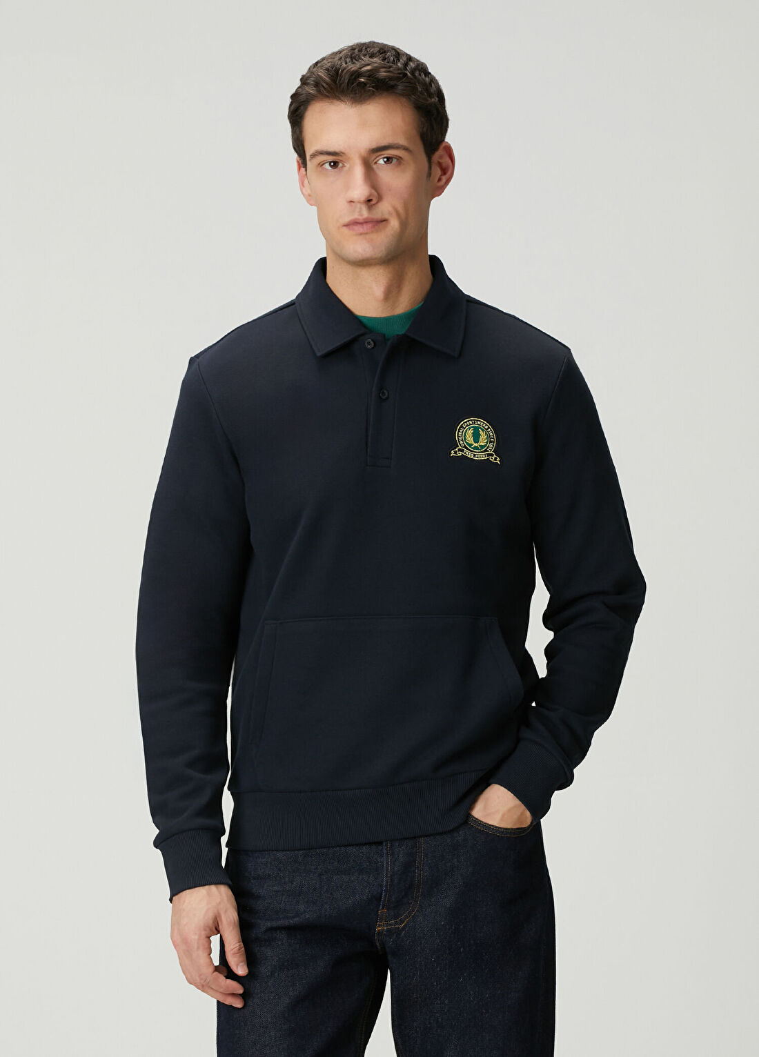 Fred Perry Lacivert Polo Yaka Sweatshirt