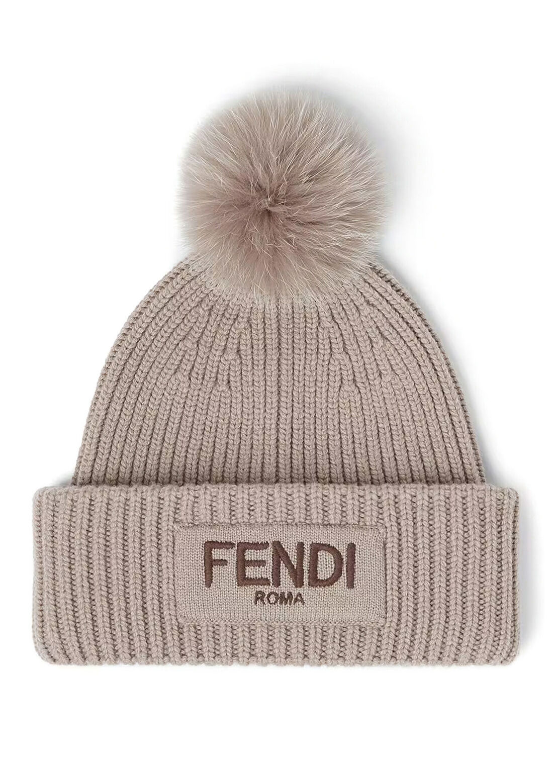 Fendi Bej Ponponlu Kadın Yün Bere
