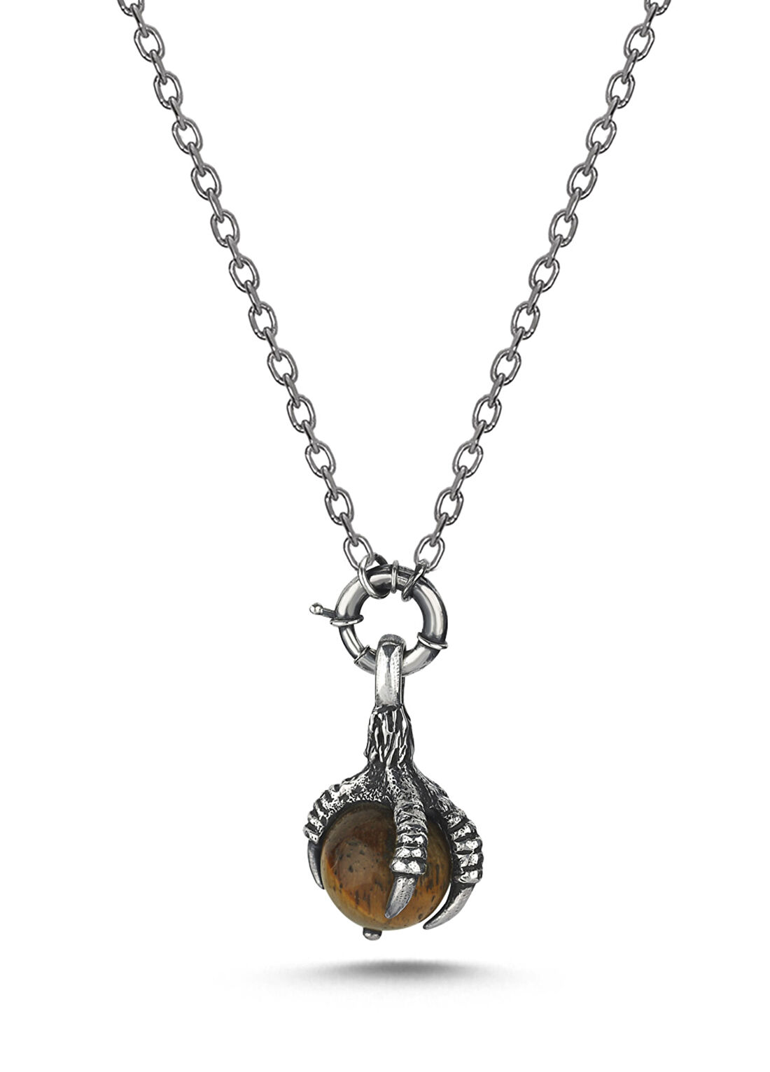 Aida Claw Erkek Tiger Eye & Okside Gümüş Kolye