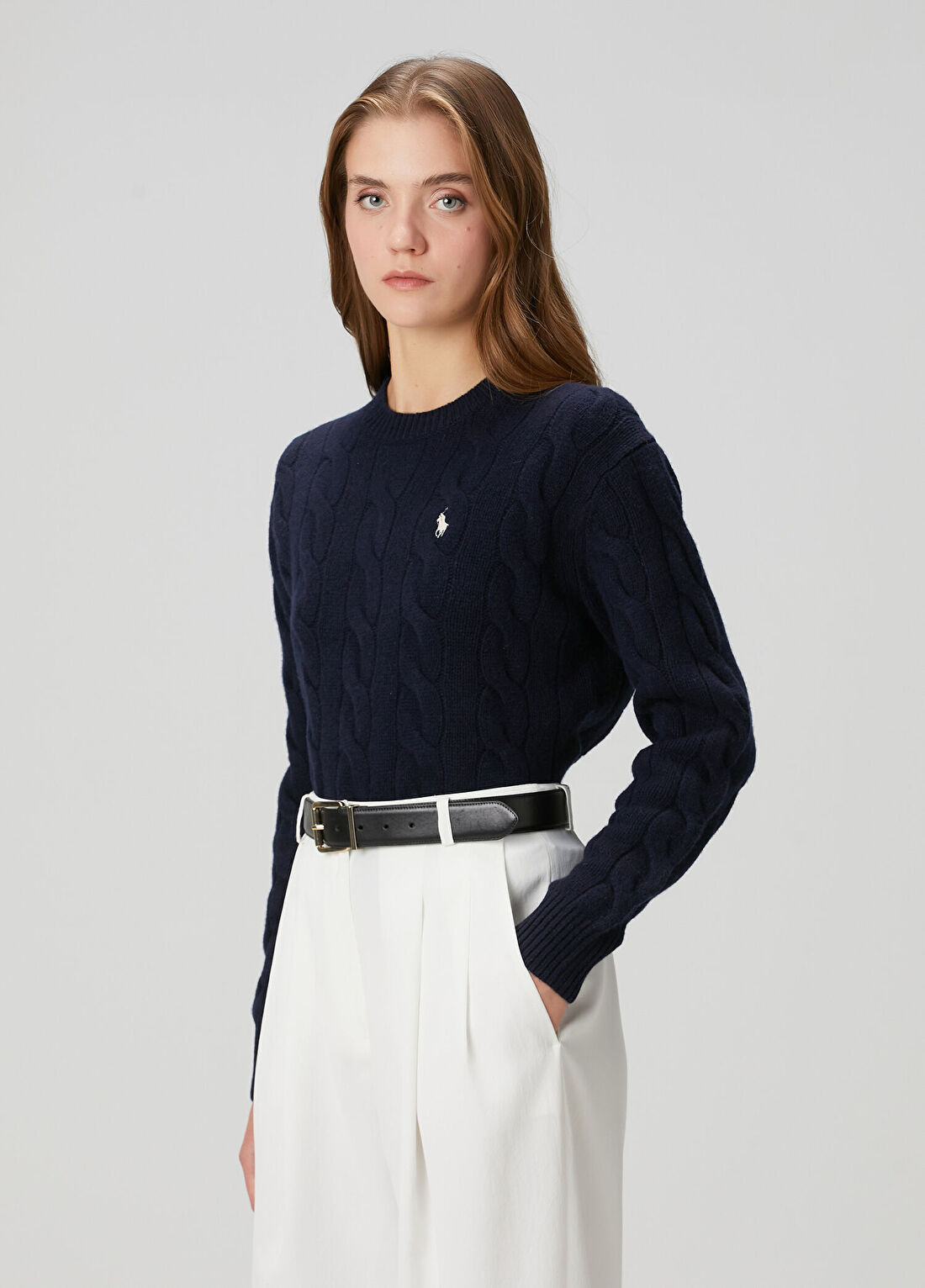 Polo Ralph Lauren Koyu Mavi Saç Örgü Yün Kazak görsel 3