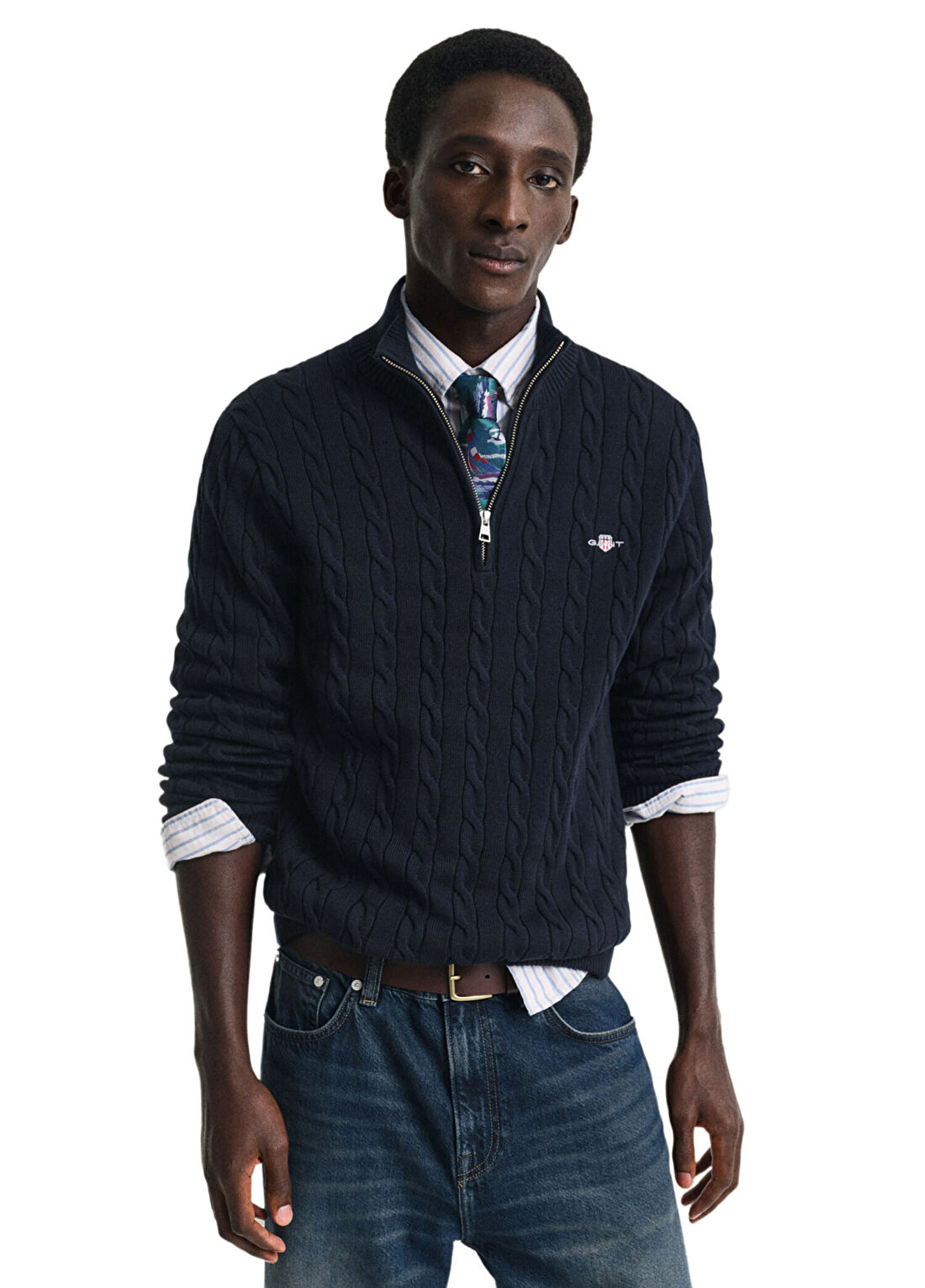 Gant Lacivert Örgü Regular Fit Erkek Kazak