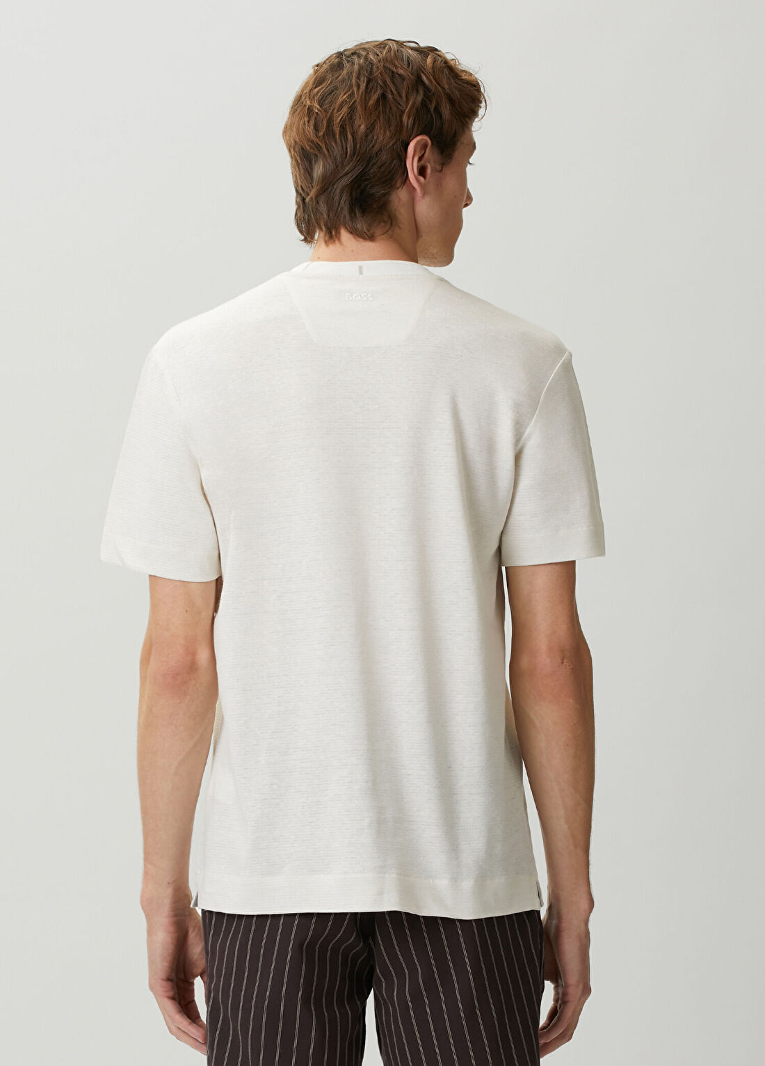 Boss Beyaz Patch Detaylı Keten T-shirt görsel 4