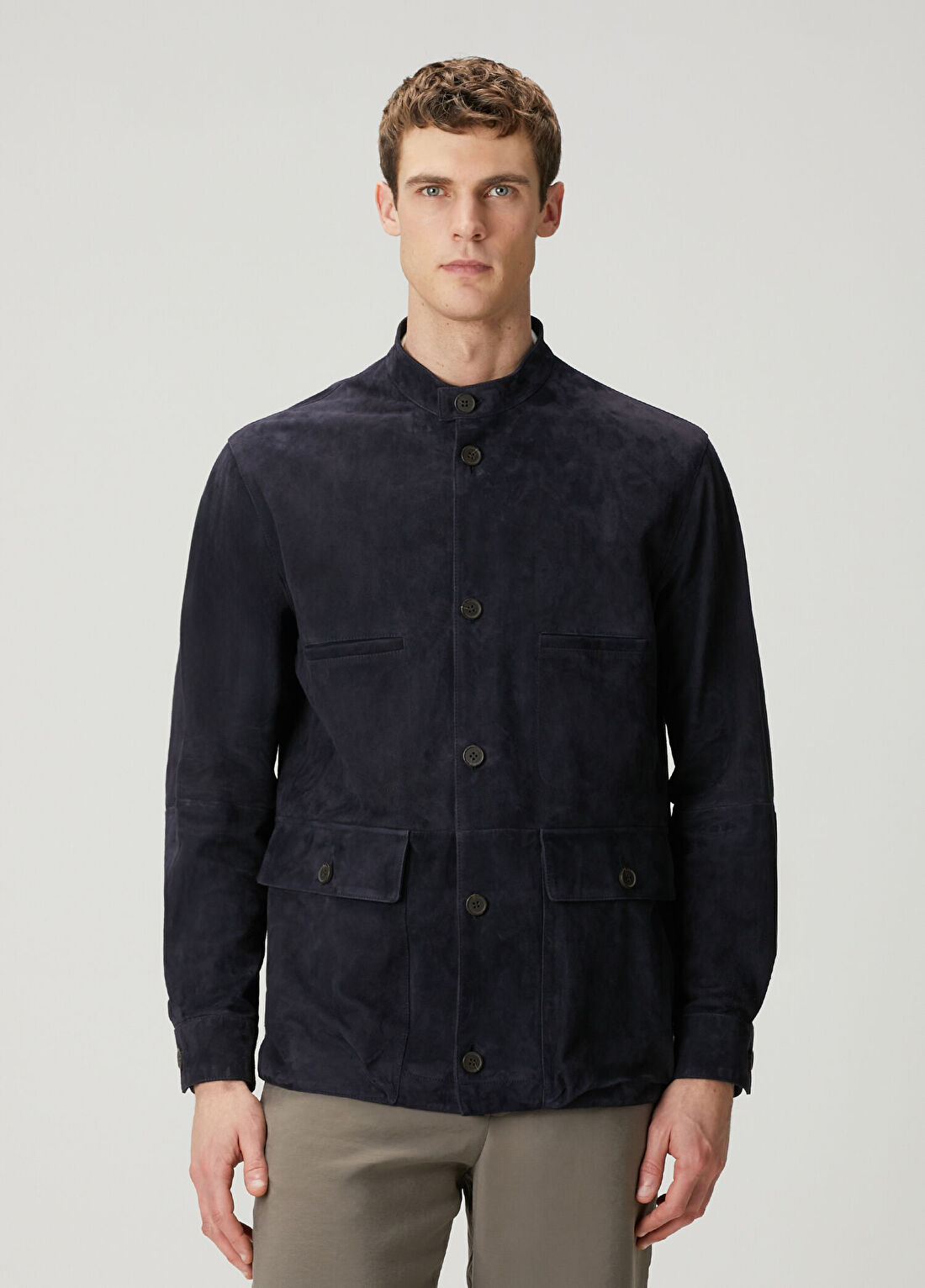 Emporio Armani Lacivert Süet Mont