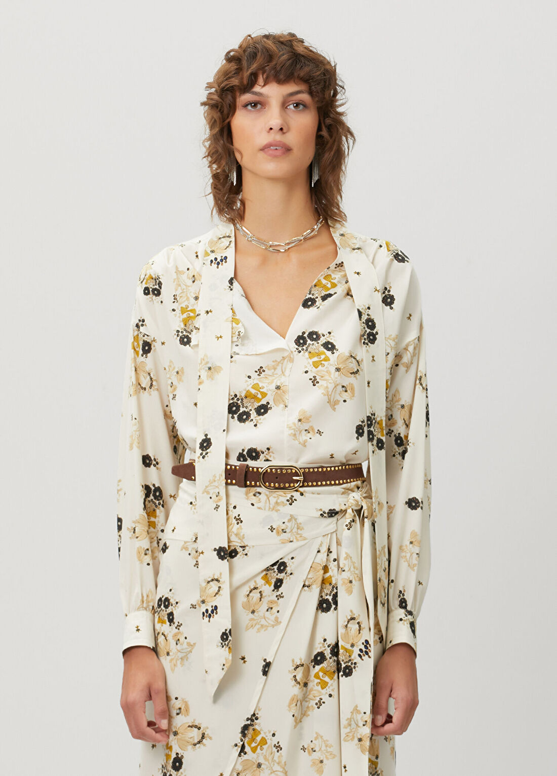 Isabel Marant Fedry Ekru Çiçekli İpek Gömlek