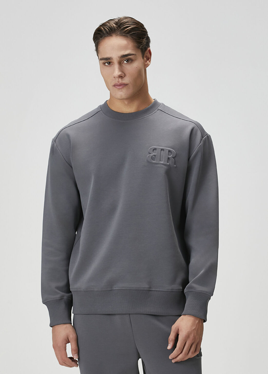 Bernotti Gri Logo Baskılı Sweatshirt