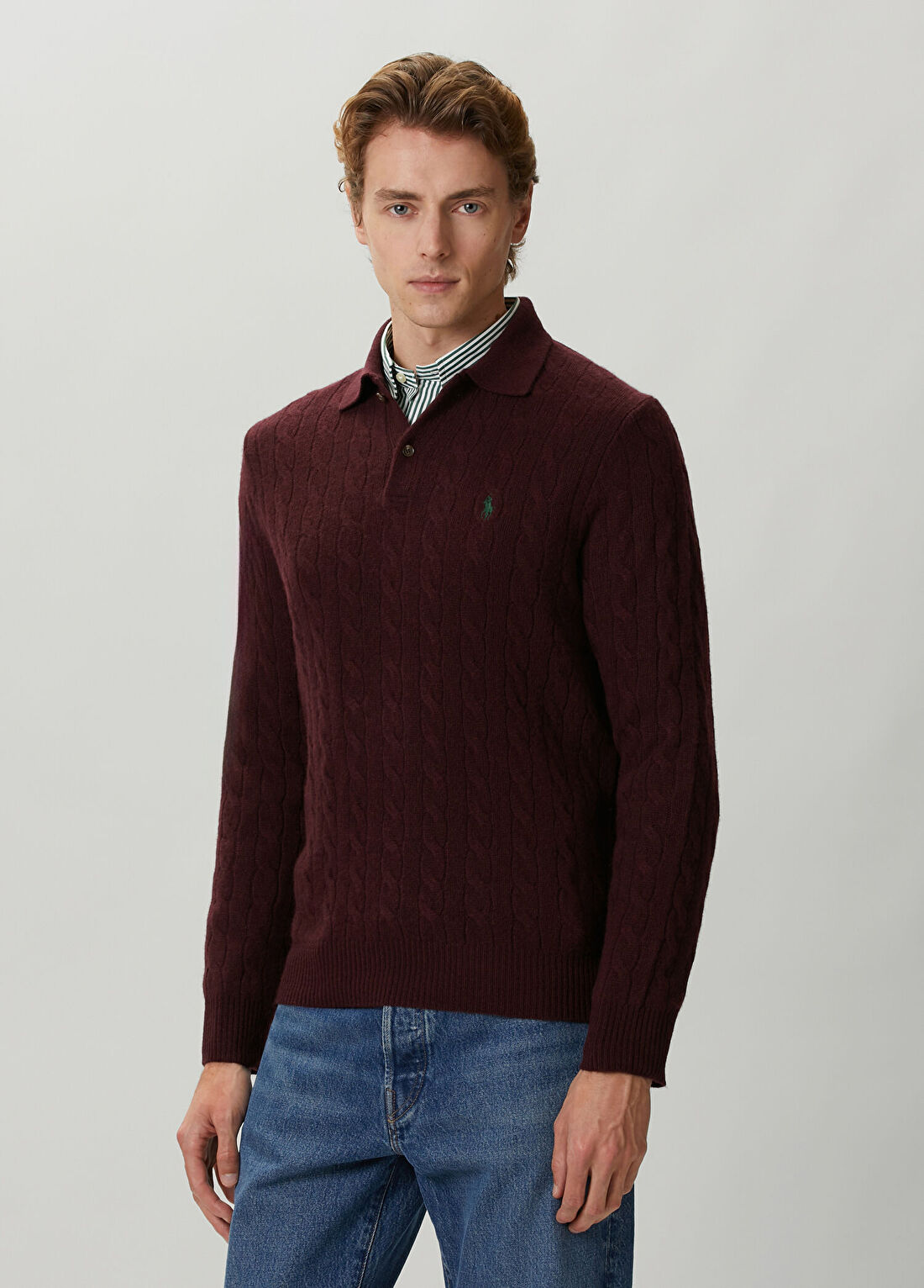Polo Ralph Lauren Koyu Kırmızı Polo Yaka Yün Triko görsel 3