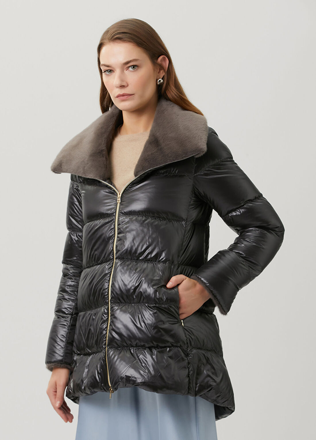 Herno Koyu Gri Puffer Mont