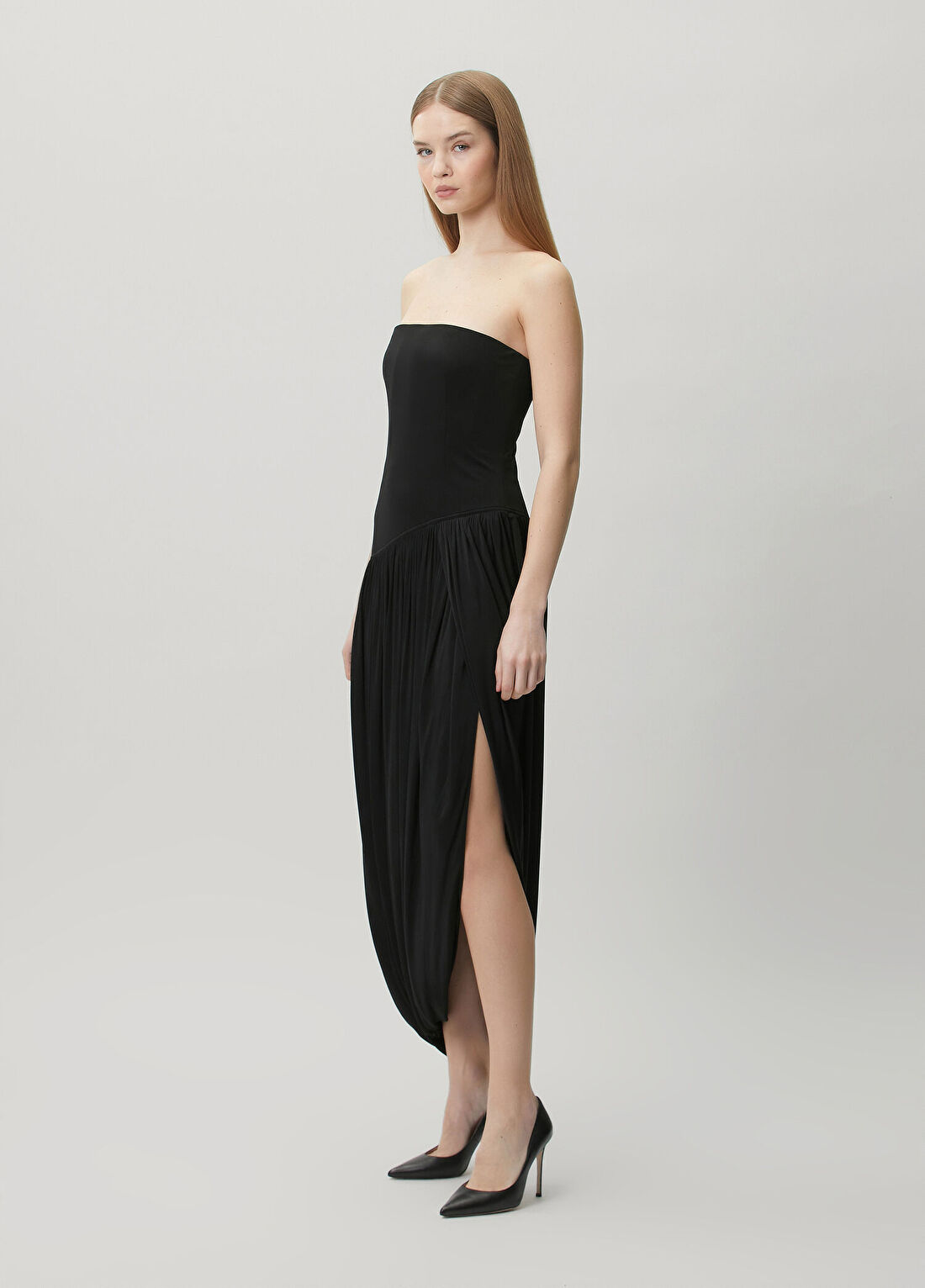 Ferragamo Siyah Midi Büstiyer Elbise