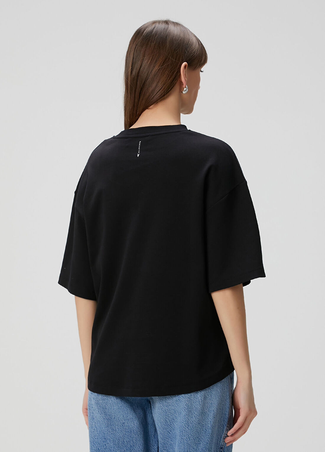 AllSaints Amelie Siyah Oversized T-shirt görsel 4