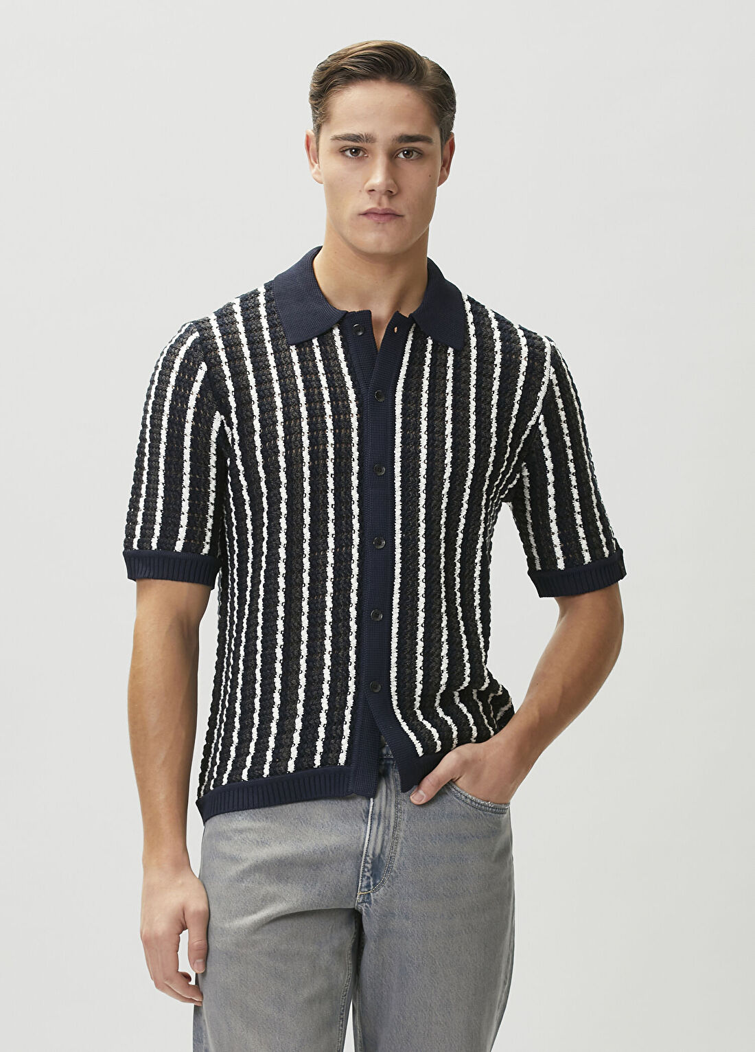 Rag&Bone Lacivert Kısa Kollu Triko Gömlek