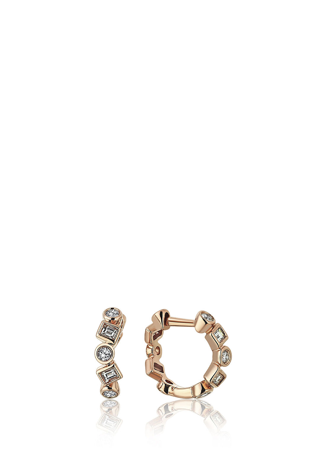 Reis Kuyumculuk Octangle Earrings Pırlanta Taşlı 14 Ayar Rose Gold Kadın Küpe