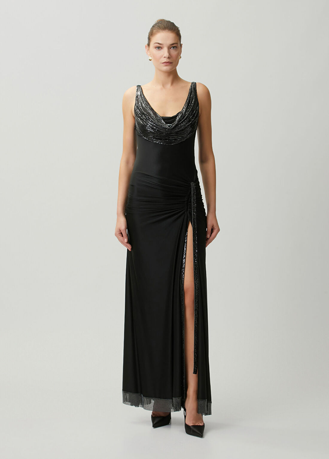 Rabanne Robe Siyah Maxi Abiye Elbise
